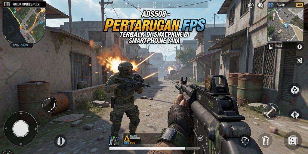 Screenshot gameplay ADS508 menampilkan pertempuran epik dalam lingkungan yang realistis.