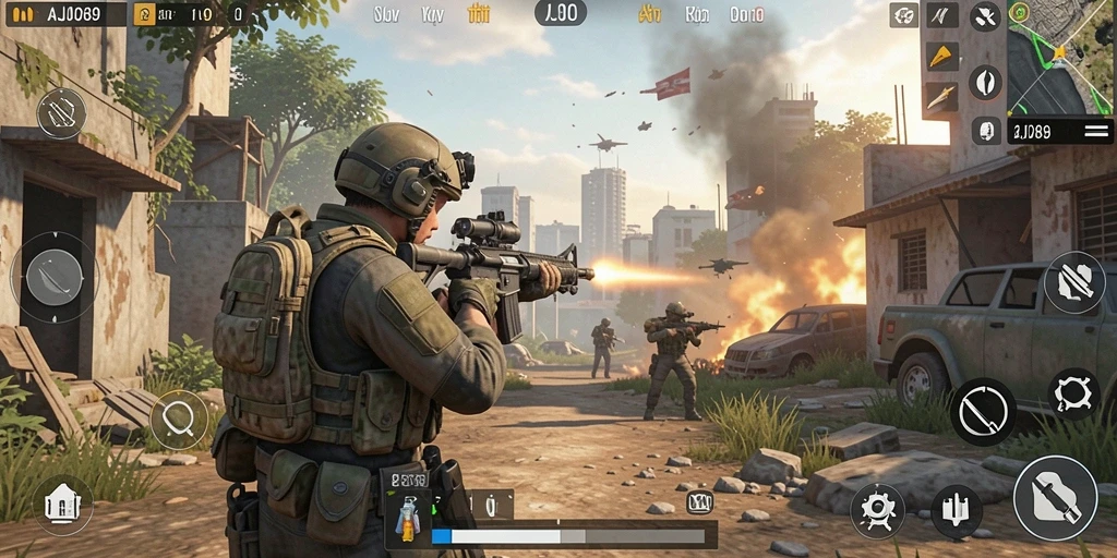 Tampilan gameplay AJO89 yang mendebarkan di arena pertempuran TPS.