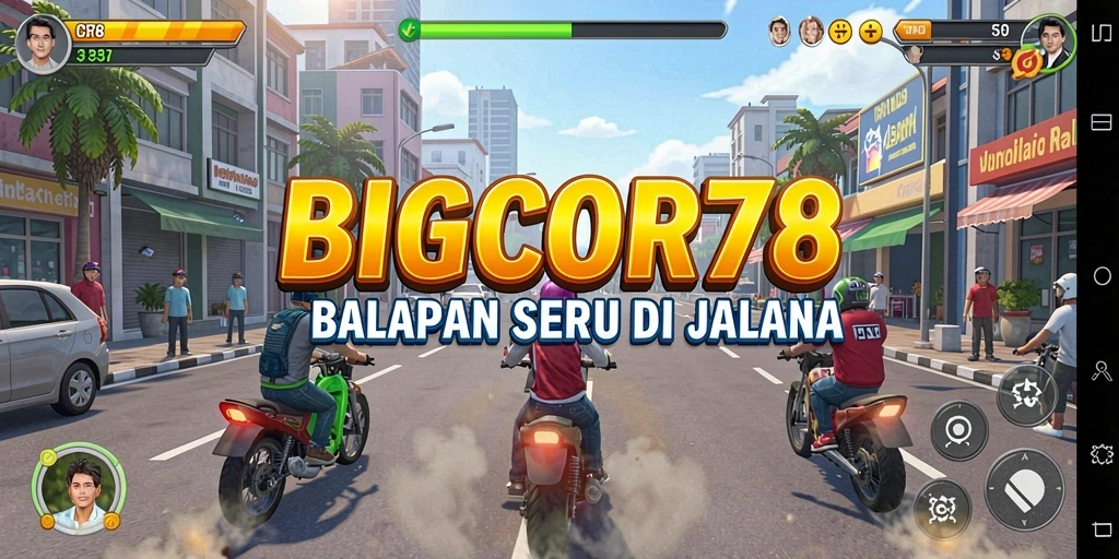 Tampilan gameplay seru dari BIGCOR78 dalam balapan yang mendebarkan.