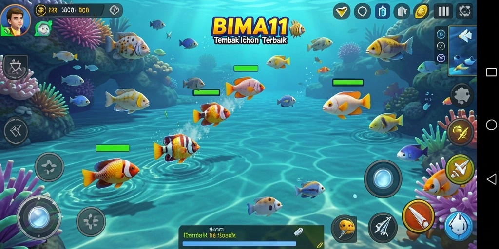 Tangkapan layar permainan BIMA11 menampilkan aksi seru menembak ikan.