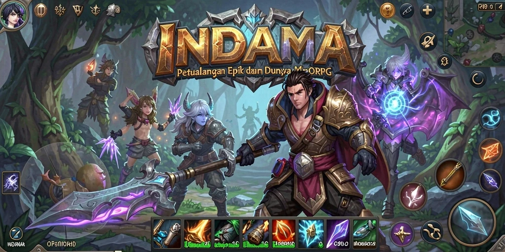Screenshot gameplay INDAAA yang menunjukkan aksi petualangan MMORPG.