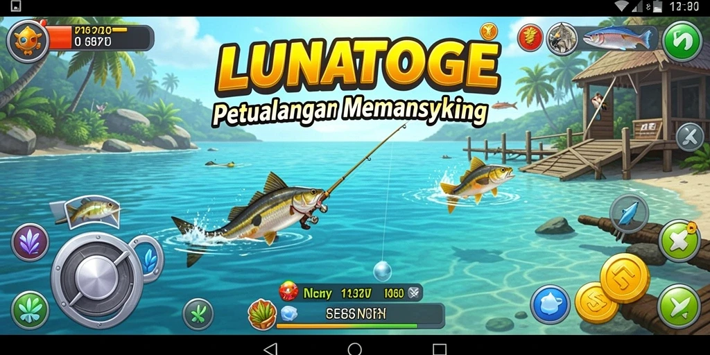 Screenshot gameplay LUNATOGEL yang menunjukkan aksi memancing yang mendebarkan.