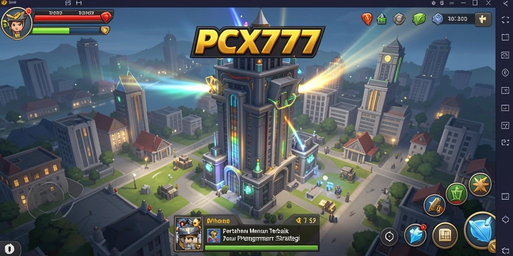 Tampilan gameplay seru di PCX777 dengan aksi menara pertahanan.