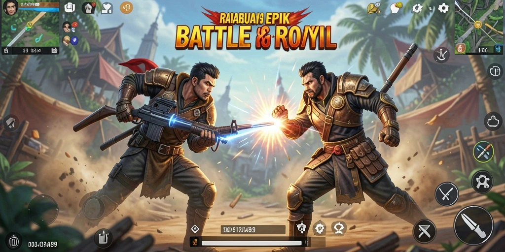 Gameplay mendebarkan dalam RAJABUAYA89 dengan suasana Battle Royale.