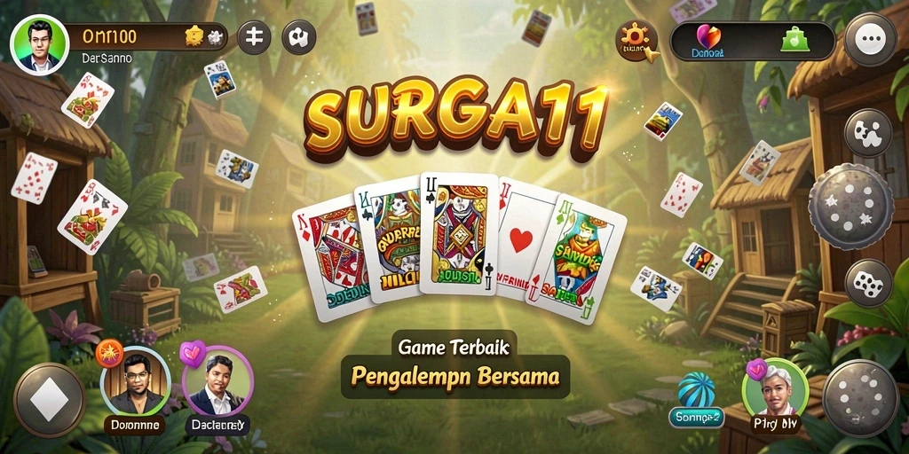 Screenshot gameplay SURGA11 menampilkan suasana permainan Domino yang seru.