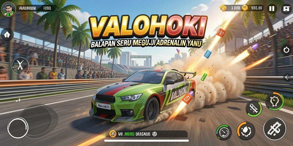 Screenshot gameplay VALOHOKI menampilkan balapan seru di lintasan yang menantang.